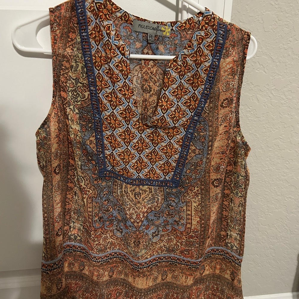Multicolored figueroa and Flower sleeveless blouse petite Large